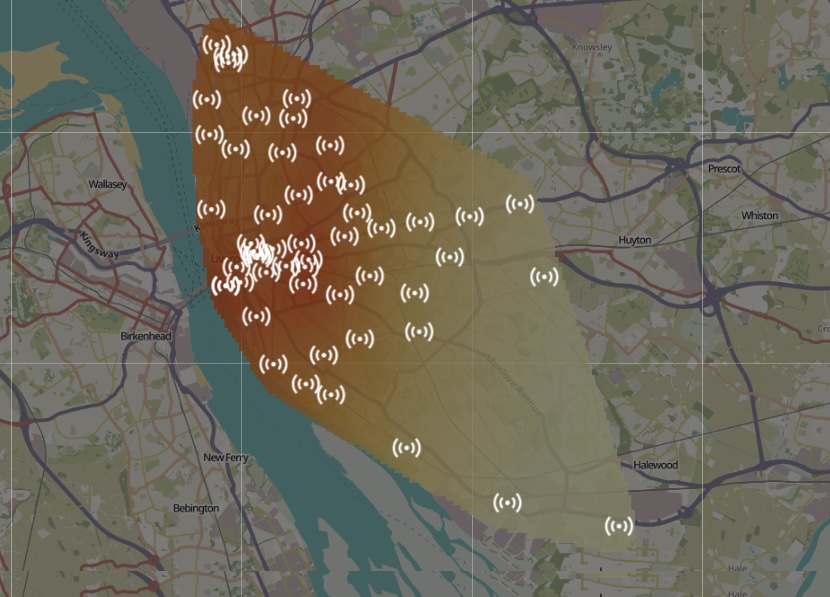 Historic Liverpool air quality sensor network map